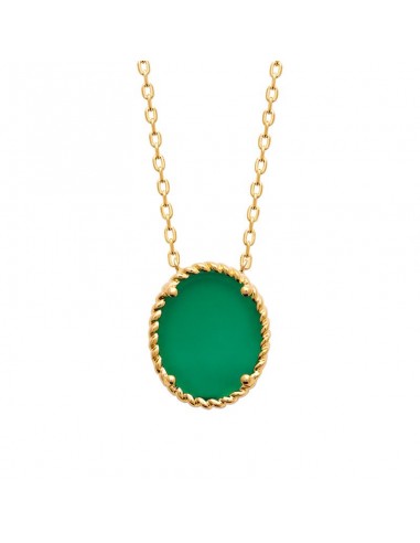 Ovale - Vert - Plaqué Or - Collier pour bénéficier 