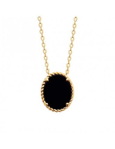 Ovale - Noir - Plaqué Or - Collier de pas cher