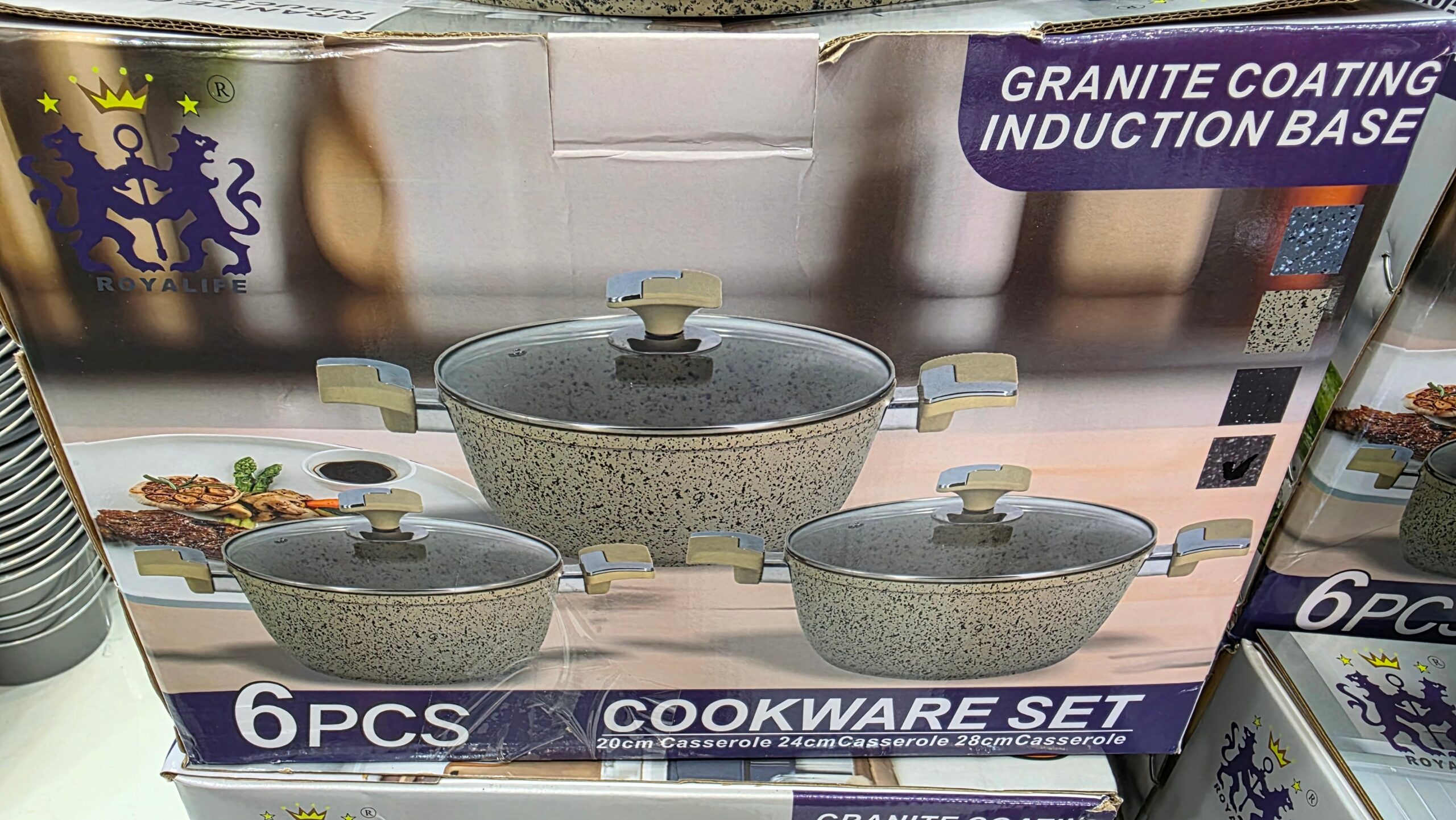 Série de 3 marmites granite – 28, 24 et 22 cm – beige, induction – Image 2