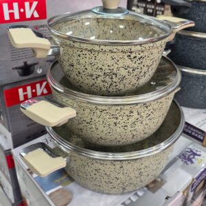 Série de 3 marmites granite – 28, 24 et 22 cm – beige, induction