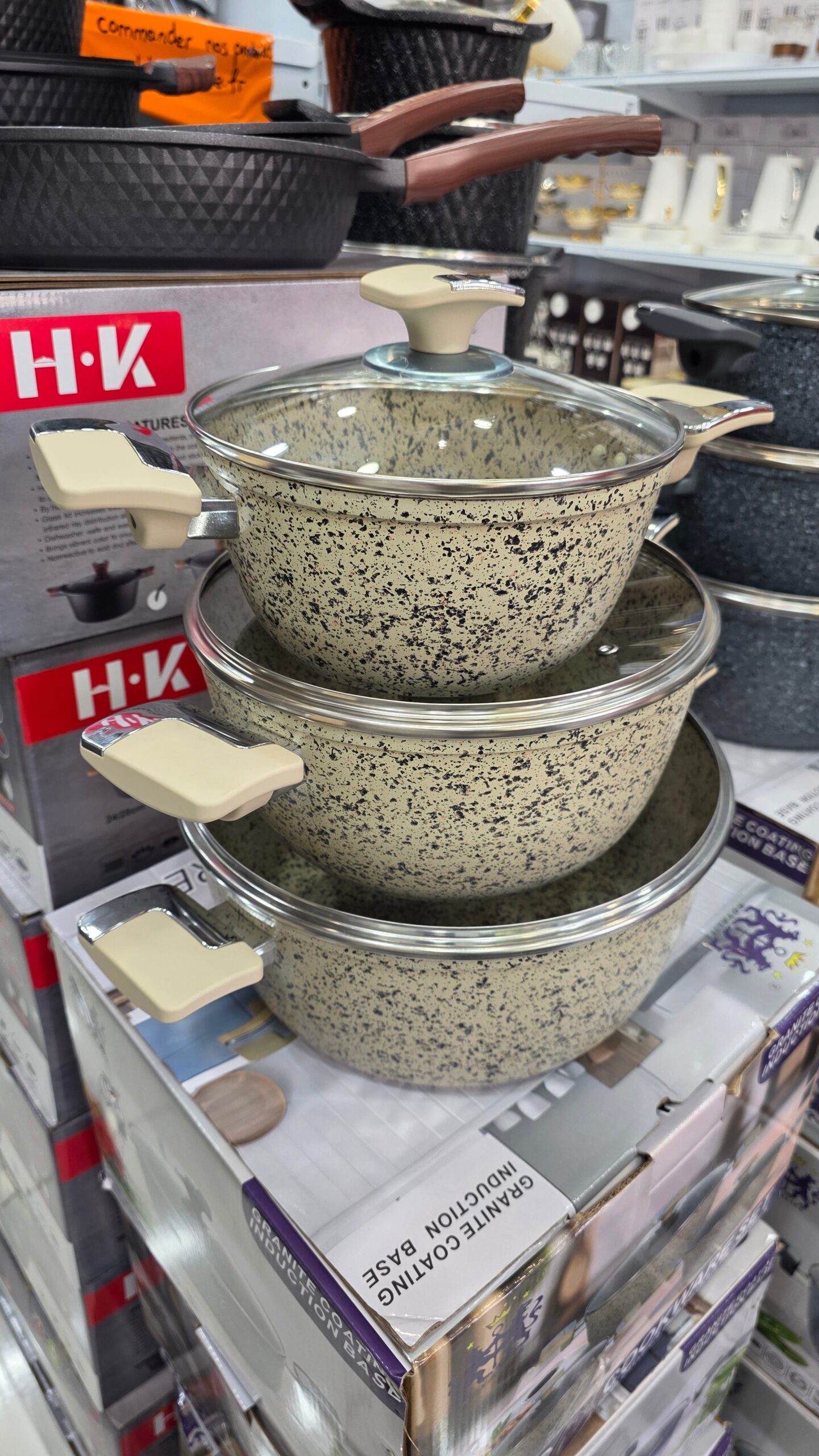 Série de 3 marmites granite – 28, 24 et 22 cm – beige, induction