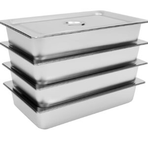 Lot de 4 bacs gastronomiques en inox – 53 × 33 × 10 cm